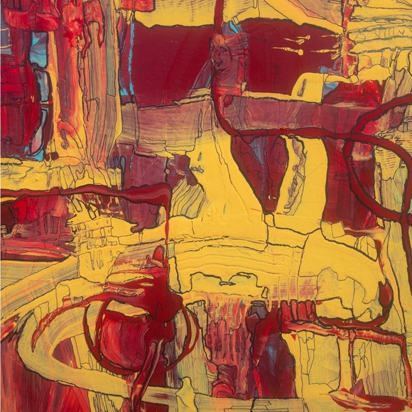 Prehistoric beings, yellow and red, medium size ancient ruins, civilization art - Picture 4 of 5